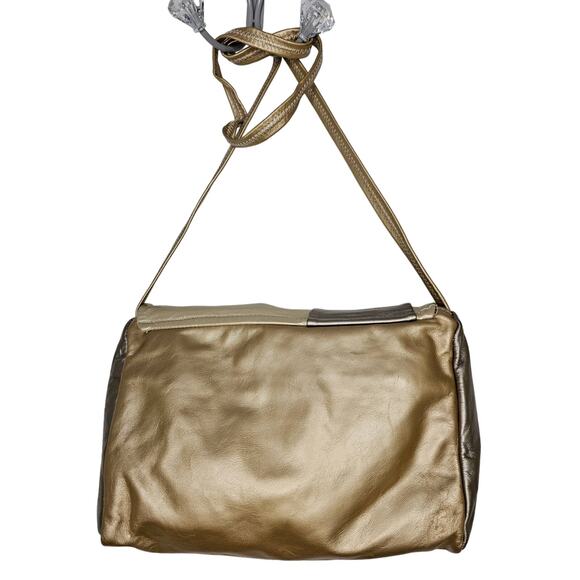 METALIC Gold Silver Platinum Crossbody Soft Leather Pocketbook with Rosette Bow - Picture 2 of 8